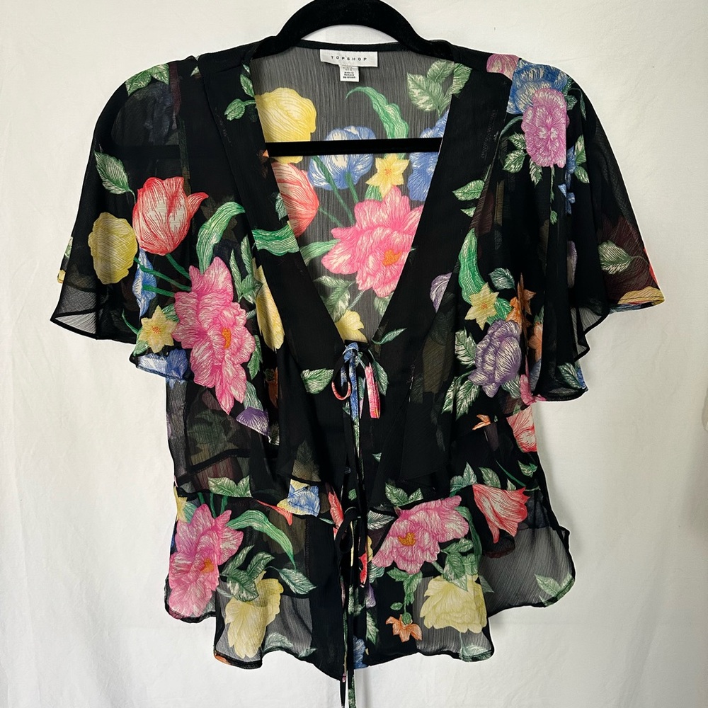 Topshop Floral Tie Top sz 10